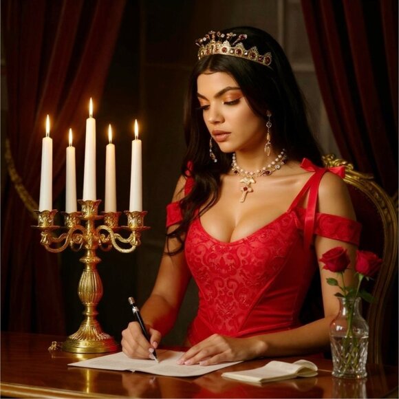 Sugar Thrillz Scarlet Satin Floral Jacquard Corset w/ Tie Straps & Lace‑Up – M - Picture 7 of 8